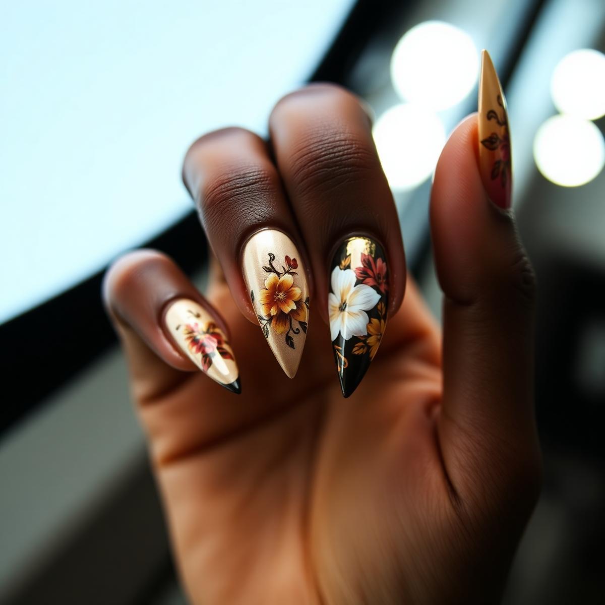 Floral hand-painted nails